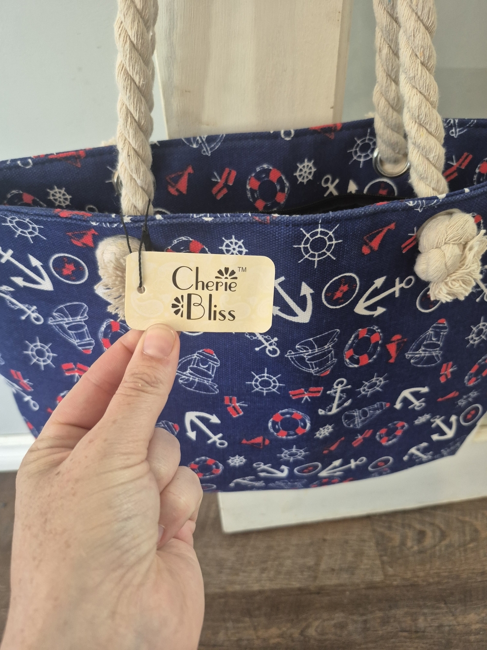 Navy Nautical Canvas Tote Bag - Picture 2 of 7